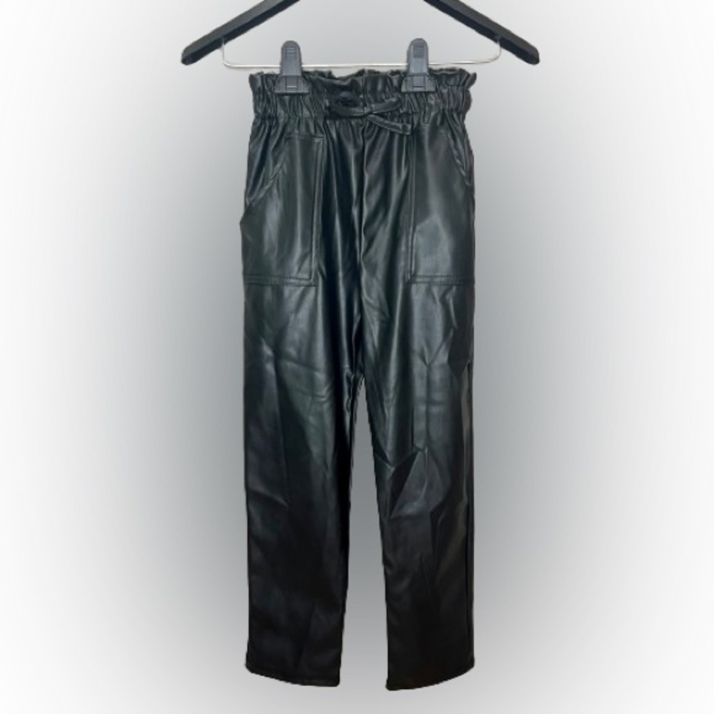 Girl’s Paper-bag Waist Pleather-style Pants | Sz 8 | EUC